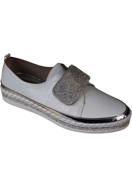 Yazkış Kadın Siyah Beyaz Taşlı Spor Babet Ayakkabı