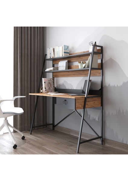 Crow Çalışma Masası , Metal Ayaklı Çalışma Masası, Raflı Çalışma Masası, Atlantik Çam-Siyah fiyatları