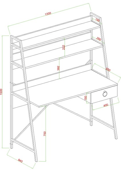 Crow Çalışma Masası , Metal Ayaklı Çalışma Masası, Raflı Çalışma Masası, Atlantik Çam-Siyah indirimleri