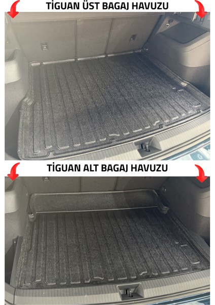 Volkswagen Tiguan 2024+ Uyumlu 4.5d Premium Havuzlu Paspas ve Liner Marka 3D Üst Bagaj Havuzu indirimleri