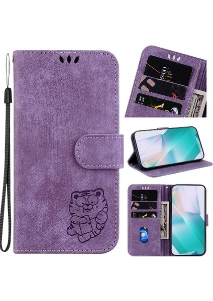 Samsung Galaxy S24 Fe Kabartmalı Sevimli Kaplan Cüzdan Kılıf Flip Folio (Yurt Dışından)
