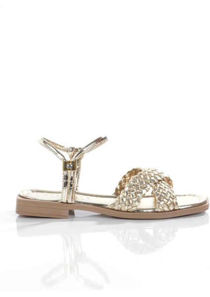 MİA026-1560 Kadın Altın El Örgülü Abiye Günlük-Düğün-Eğlence-Tatil Sandaleti fırsatları