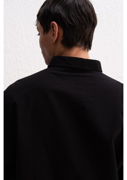 Oversize Dökümlü Hafif Keten Gömlek