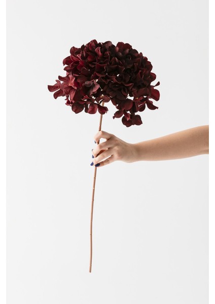 Yapay Vazo Çiçeği Ortanca 75 cm 5 Dal Bordo