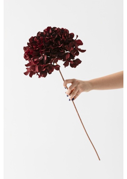 Yapay Vazo Çiçeği Ortanca 75 cm 5 Dal Bordo