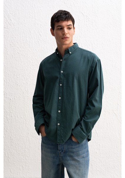 Oversize Dökümlü Hafif Keten Gömlek
