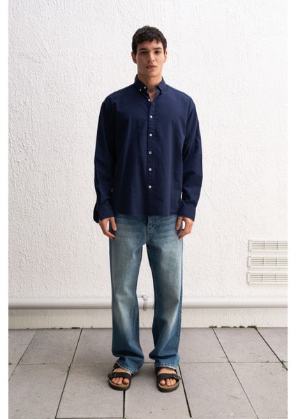 Oversize Dökümlü Hafif Keten Gömlek