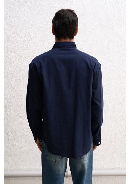 Oversize Dökümlü Hafif Keten Gömlek
