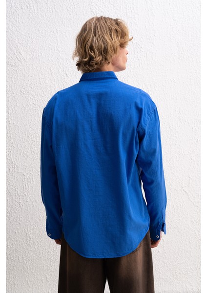 Oversize Dökümlü Hafif Keten Gömlek