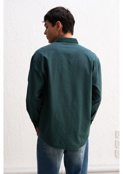 Oversize Dökümlü Hafif Keten Gömlek
