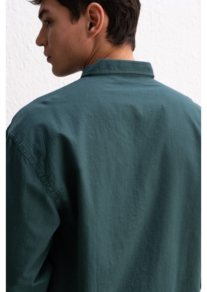 Oversize Dökümlü Hafif Keten Gömlek