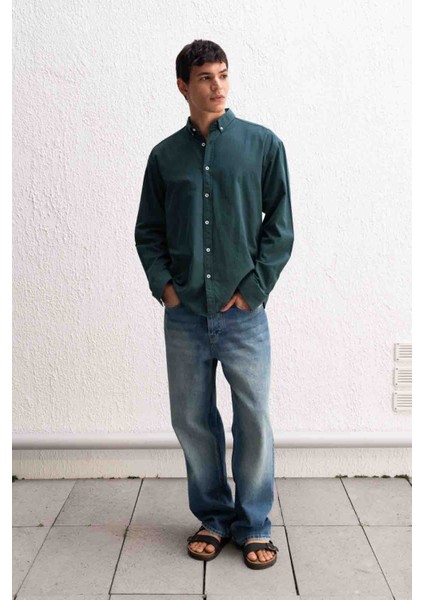 Oversize Dökümlü Hafif Keten Gömlek