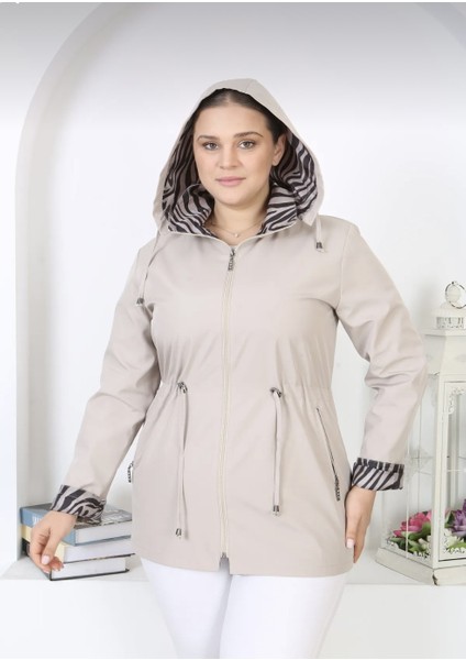 Bernisa Kadın Büyük Beden Astarlı Kapüşonlu Mevsimlik Trençkot fırsatları