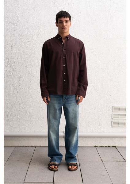 Oversize Dökümlü Hafif Keten Gömlek