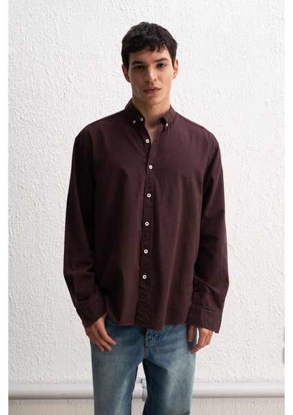 Oversize Dökümlü Hafif Keten Gömlek