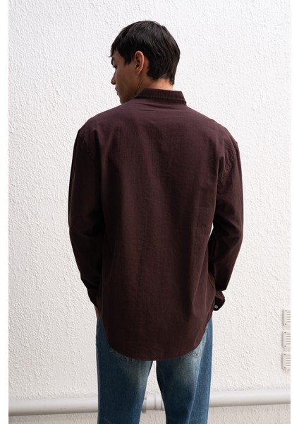 Oversize Dökümlü Hafif Keten Gömlek