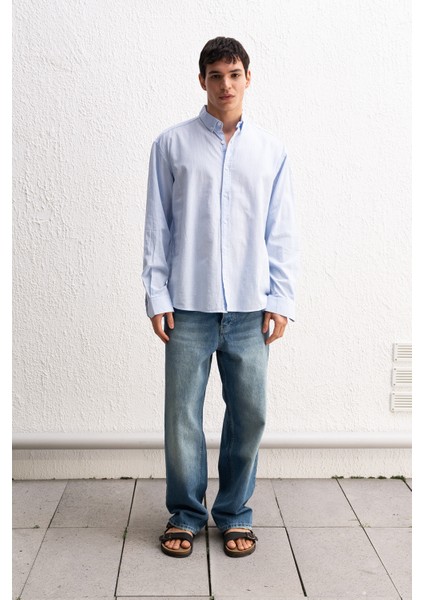 Oversize Dökümlü Hafif Keten Gömlek