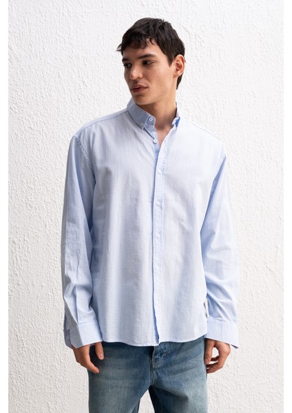 Oversize Dökümlü Hafif Keten Gömlek