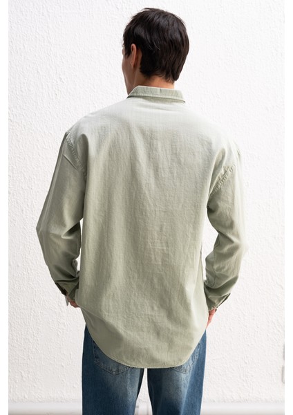Oversize Dökümlü Hafif Keten Gömlek
