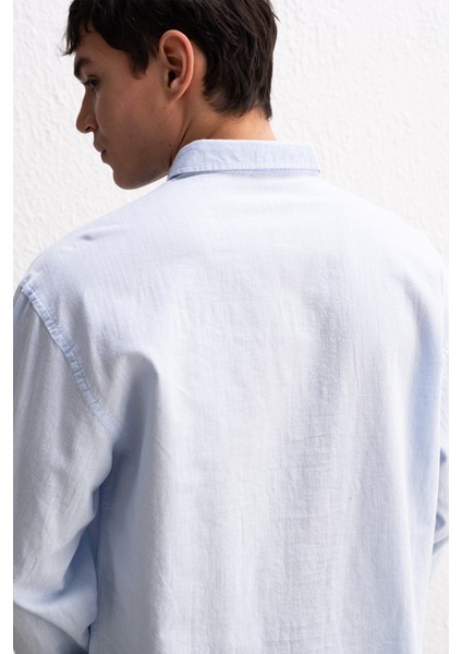 Oversize Dökümlü Hafif Keten Gömlek