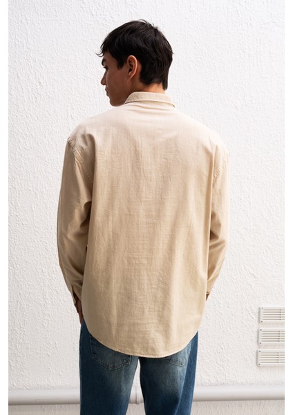 Oversize Dökümlü Hafif Keten Gömlek