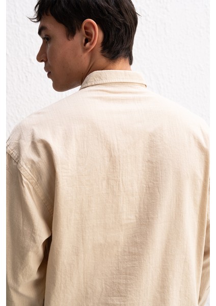 Oversize Dökümlü Hafif Keten Gömlek