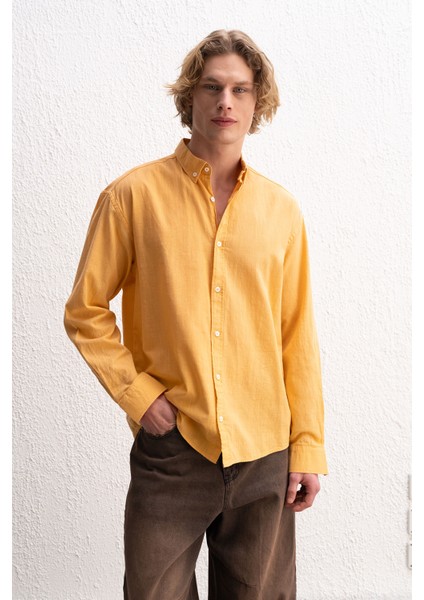 Oversize Dökümlü Hafif Keten Gömlek