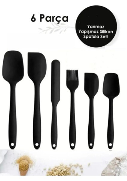 6'lı Silikon Yanmaz Yapışmaz Mutfak Pasta Yumurta Fırçası Kaşık Bıçak Spatula Seti