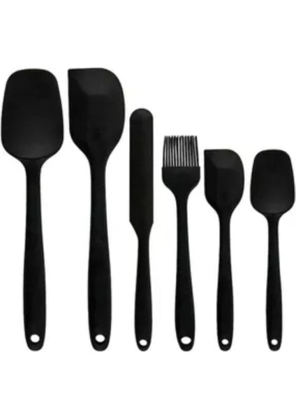 6'lı Silikon Yanmaz Yapışmaz Mutfak Pasta Yumurta Fırçası Kaşık Bıçak Spatula Seti