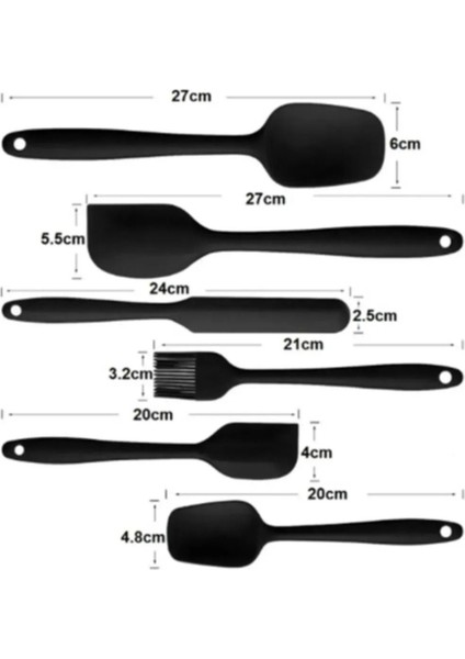 6'lı Silikon Yanmaz Yapışmaz Mutfak Pasta Yumurta Fırçası Kaşık Bıçak Spatula Seti