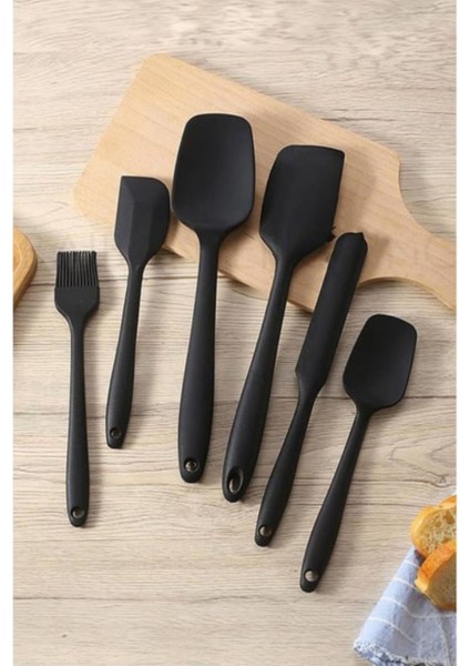 6'lı Silikon Yanmaz Yapışmaz Mutfak Pasta Yumurta Fırçası Kaşık Bıçak Spatula Seti