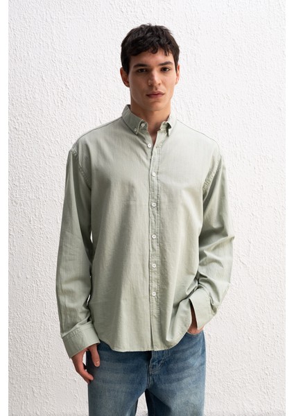Oversize Dökümlü Hafif Keten Gömlek