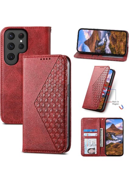 Samsung Galaxy S24 Ultra Cüzdan Eşkenar Dörtgen Şekli El Kayışı Kullanımı Için Flip Case (Yurt Dışından)