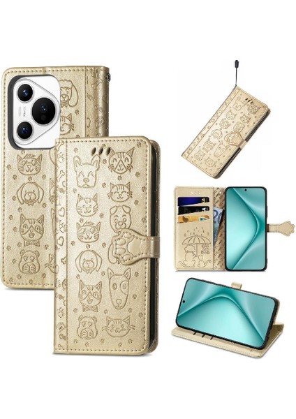Huawei Pura 70 Pro Için Flip Case Kısa Kayış Karikatür Hayvanlar Darbeye (Yurt Dışından)