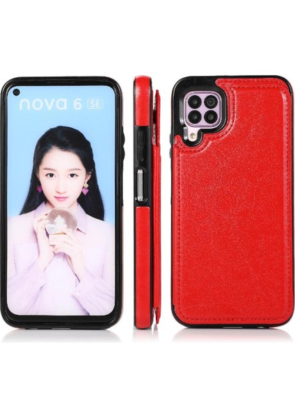 Kart Tutucu Kart Yuvaları Kickstand Pu İle Huawei P40 Lite Için Cüzdan Kılıf (Yurt Dışından)