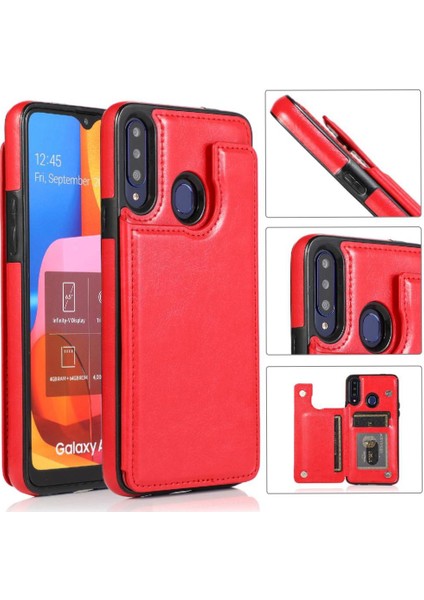 Samsung Galaxy A20s Pu Deri Kickstand Kart Yuvaları Çift Için Cüzdan Kılıf (Yurt Dışından) indirimleri