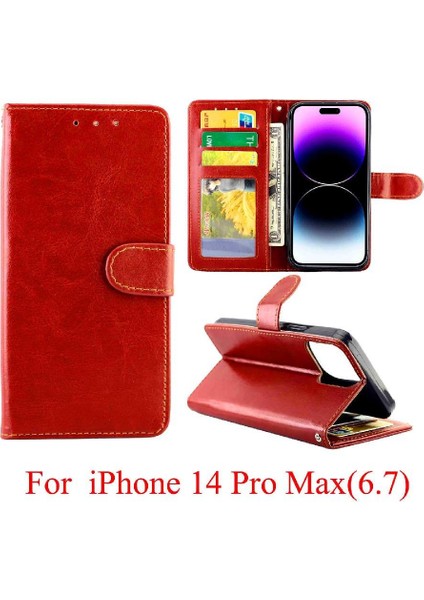 Iphone 14 Için Flip Case Pro Max Darbeye Manyetik Kapatma Pu Deri (Yurt Dışından)