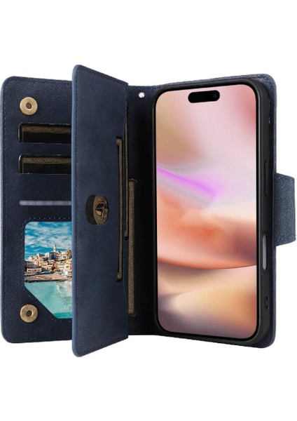 Iphone 16 Için Kılıf Fermuar Cüzdan Kapak Kart Tutucu Manyetik Deri İle (Yurt Dışından)