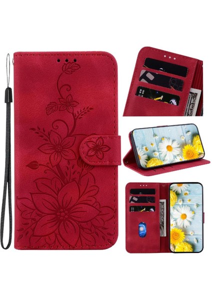 Samsung Galaxy M35 Kickstand Manyetik Kabartmalı Zambak Cüzdan Için Flip Case (Yurt Dışından)