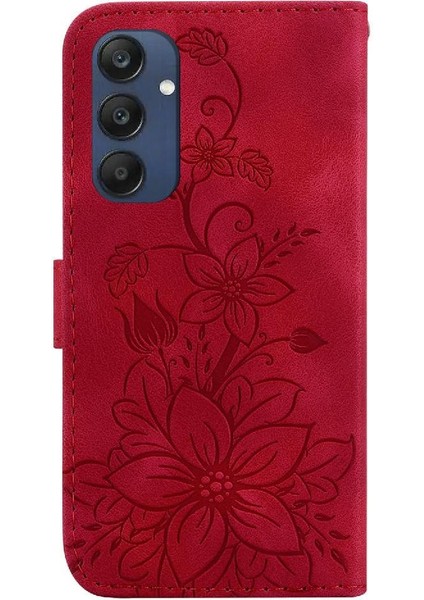 Samsung Galaxy M35 Kickstand Manyetik Kabartmalı Zambak Cüzdan Için Flip Case (Yurt Dışından)
