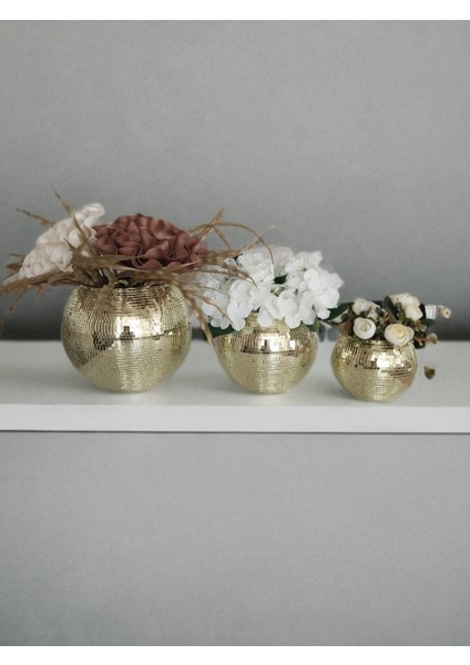Işıltı Home Desıgn Aynalı Cam Vazo yuvarlak Açık Gold 3 Lü Set modelleri