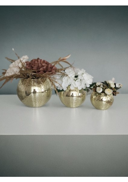 Işıltı Home Desıgn Aynalı Cam Vazo yuvarlak Açık Gold 3 Lü Set fiyatları