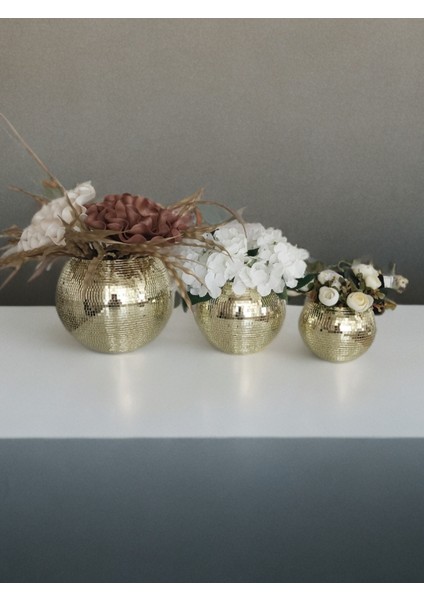 Işıltı Home Desıgn Aynalı Cam Vazo yuvarlak Açık Gold 3 Lü Set