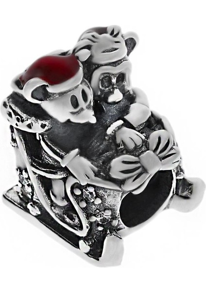 Kadın Kızakta Mickey ve Minnie Model Gümüş Charm