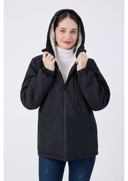 Kadın Siyah Içi Kürklü Su ve Rüzgar Geçirmez Kapüşonlu Kışlık Mont & Kaban & Parka fiyatları