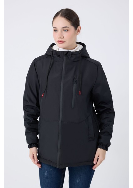 Kadın Siyah Içi Kürklü Su ve Rüzgar Geçirmez Kapüşonlu Kışlık Mont & Kaban & Parka modelleri