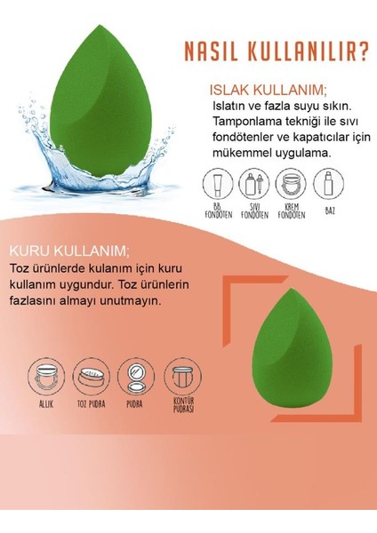 4'lü Standlı Makyaj Süngeri Seti Yeşil Renk