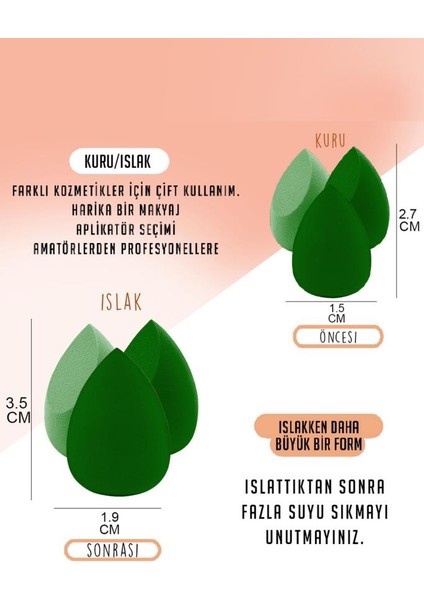 4'lü Standlı Makyaj Süngeri Seti Yeşil Renk