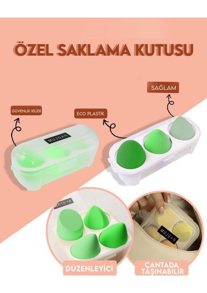 4'lü Standlı Makyaj Süngeri Seti Yeşil Renk