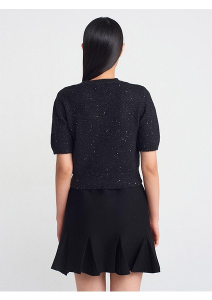 10703 Bisiklet Yaka Pullu Simli Triko Kazak fiyatları